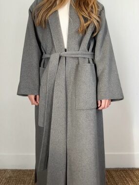 Zara Gray Long Belted Robe Coat